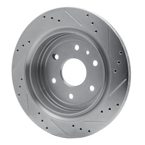 Cadillac XTS Brake Rotor (1) - Rear Left - R1 Concepts - Drilled & Slotted - Silver - `13-`19